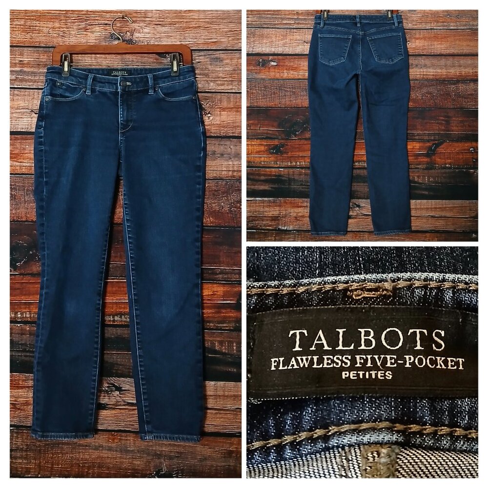 Talbots Jeans 6 Petite Flawless Five Pocket Slim Ankle Dark Blue Denim Stretch